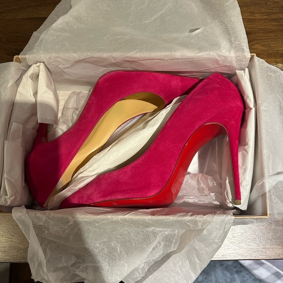 Christian Louboutin Kate 100mm in fuchsia suede size 38.5 - Picture 3 of 4